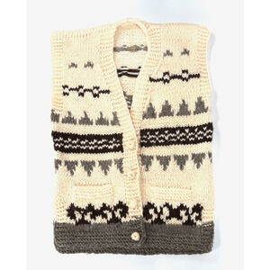 90s VTG Chunky Wool Cardigan Vest Large XL Hand Knit Cottagecore Romania Unisex